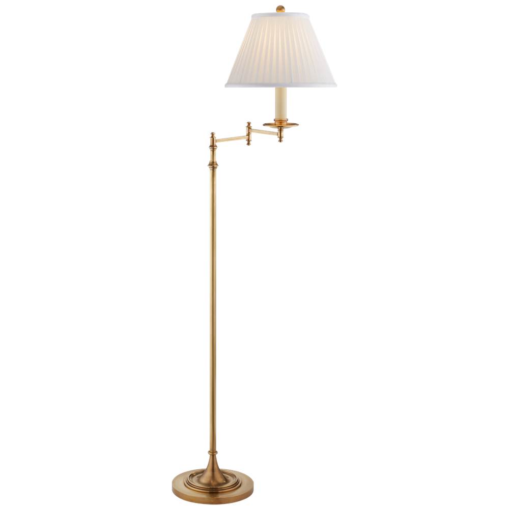 Visual Comfort Signature Collection Dorchester Swing Arm Floor Lamp in Antique-Burnished Brass with Silk Shade