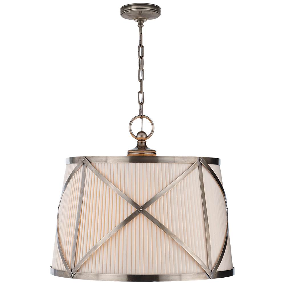 Visual Comfort Signature Collection Grosvenor Large Single Hanging Shade in Antique Nickel with Linen Shade