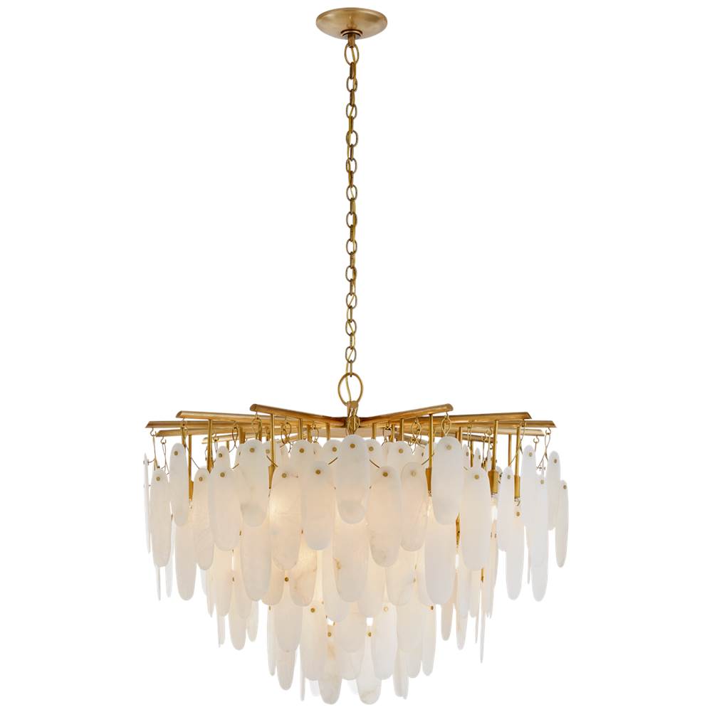 Visual Comfort Signature Collection Cora Medium Waterfall Chandelier in Antique-Burnished Brass with Alabaster