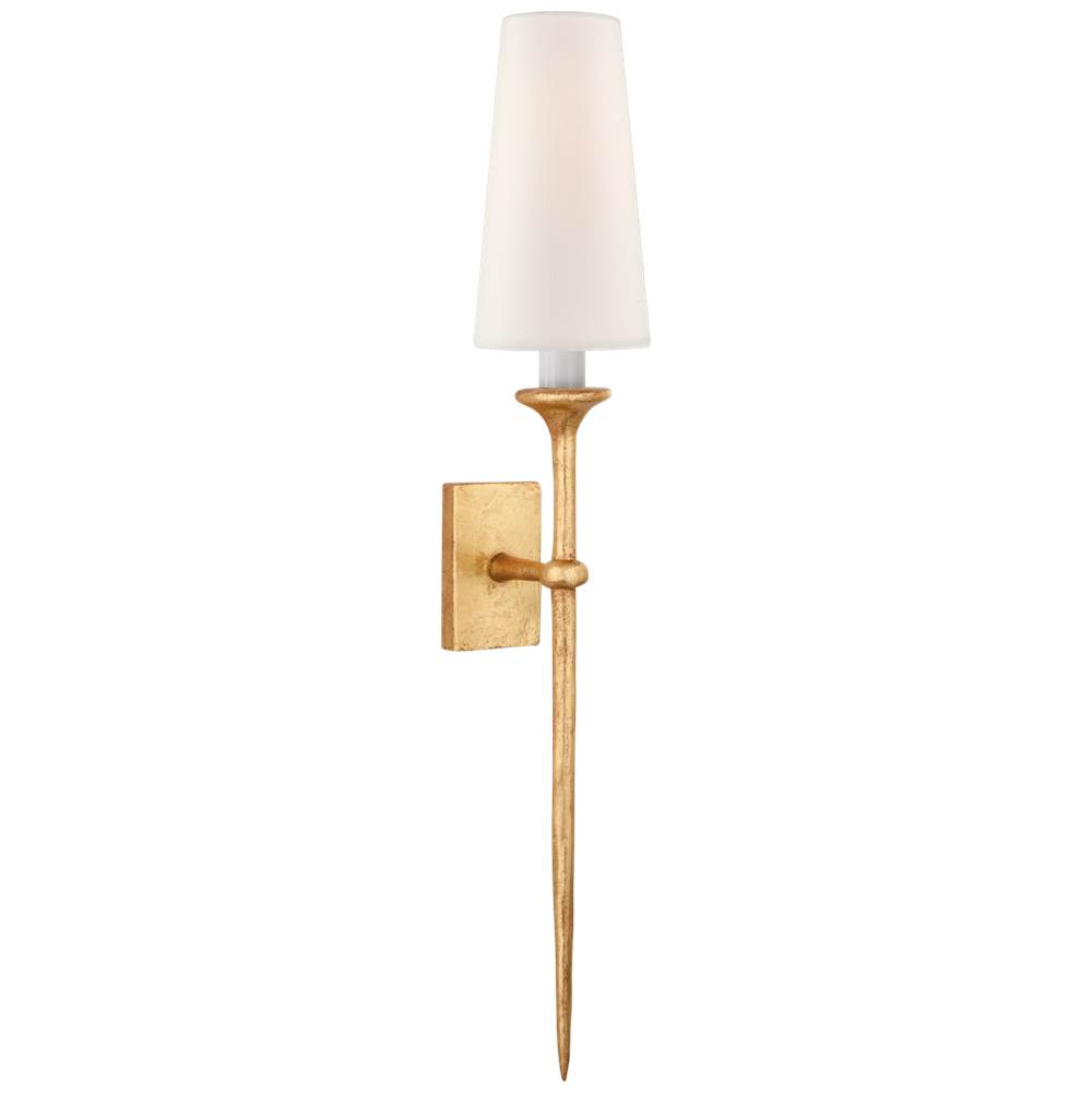 Visual Comfort Signature Collection Iberia Single Sconce in Antique Gold Leaf with Linen Shade