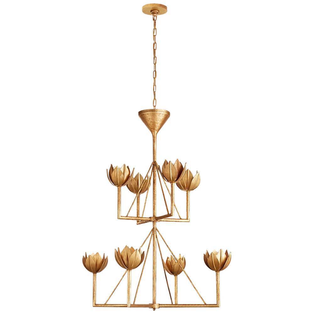 Visual Comfort Signature Collection Alberto Medium Two Tier Chandelier in Antique Gold Leaf