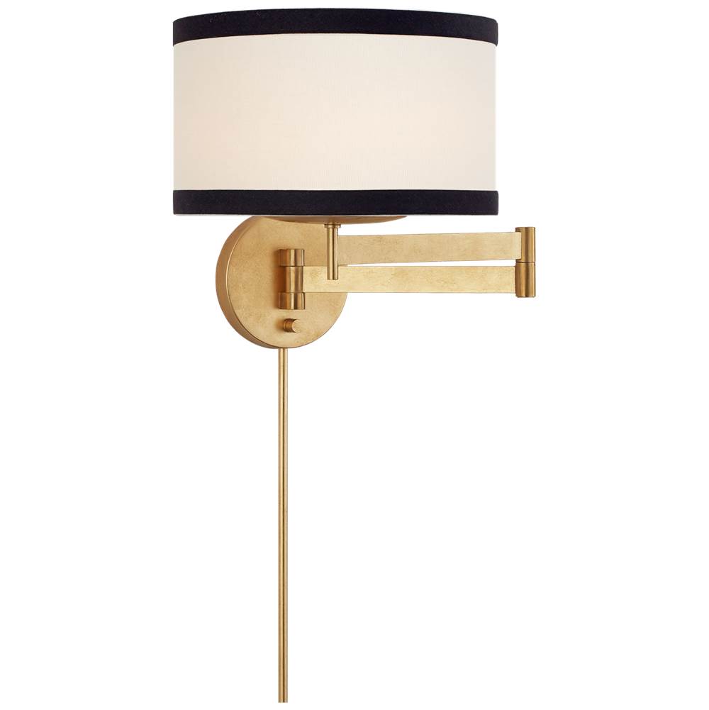 Visual Comfort Signature Collection Walker Swing Arm Sconce in Gild with Cream Linen Shade with Black Linen Trim