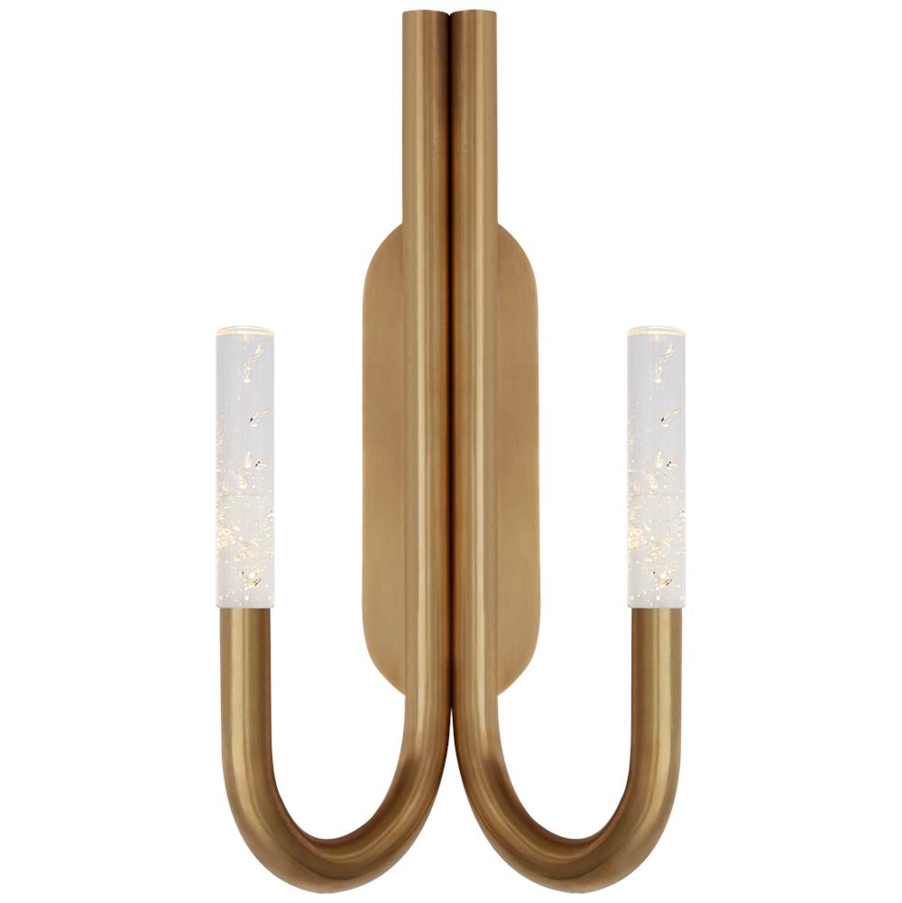 Visual Comfort Signature Collection Rousseau Double Wall Sconce in Antique-Burnished Brass with Seeded Glass