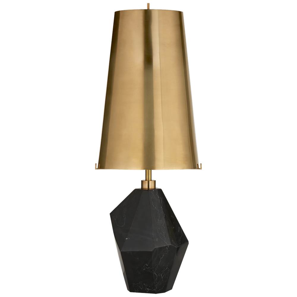 Visual Comfort Signature Collection Halcyon Accent Table Lamp in Black Cremo Marble with Antique-Burnished Brass Shade
