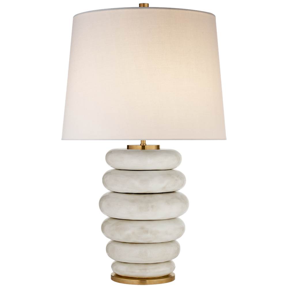 Visual Comfort Signature Collection Phoebe Stacked Table Lamp in Antiqued White with Linen Shade