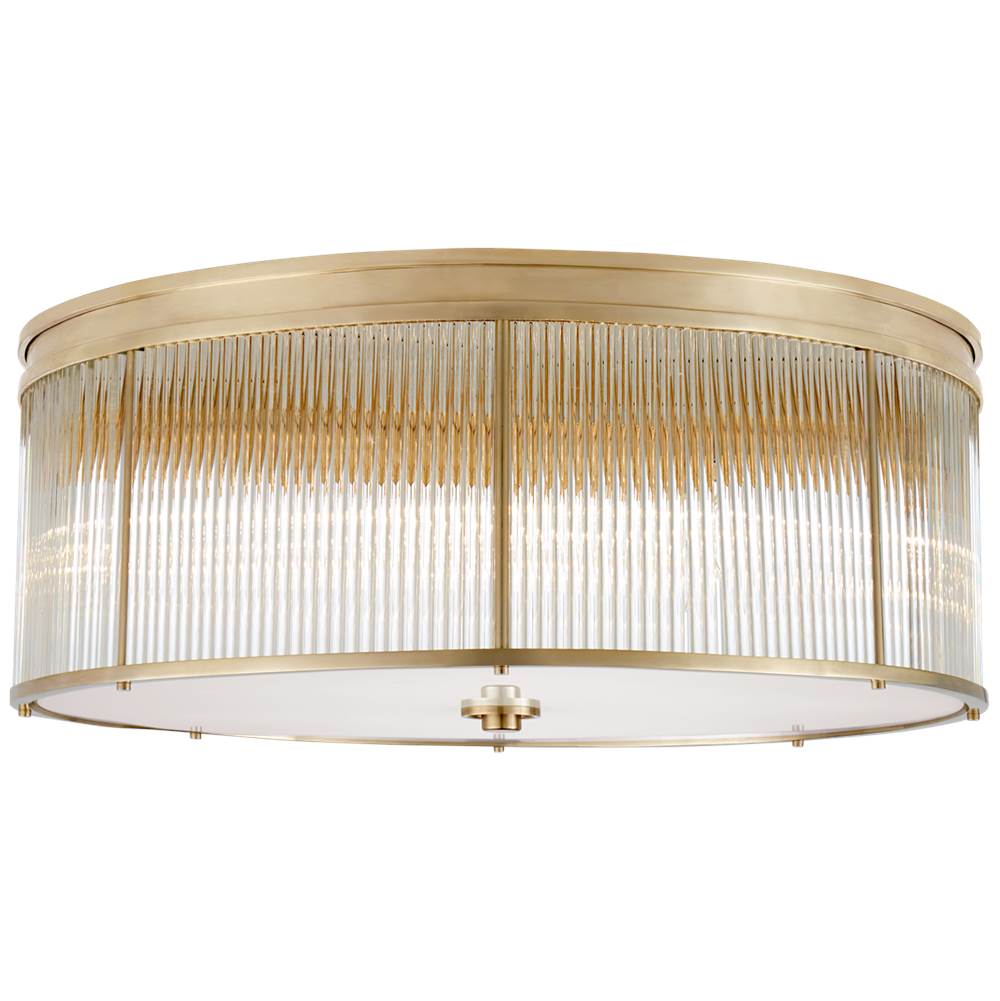 Visual Comfort Signature Collection Allen Grande Flush Mount in Natural Brass and Glass Rods with White Glass