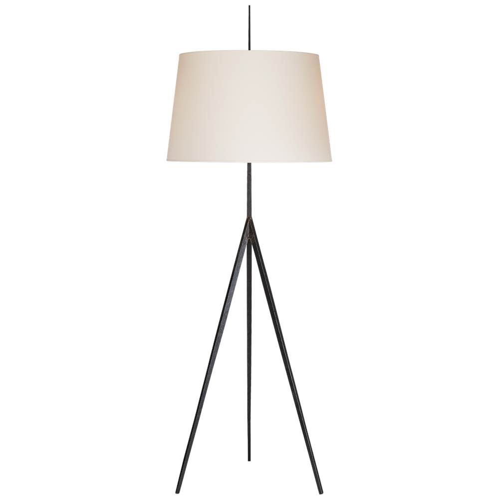 Visual Comfort Signature Collection Triad Hand-Forged Floor Lamp in Aged Iron with Natural Percale Shade