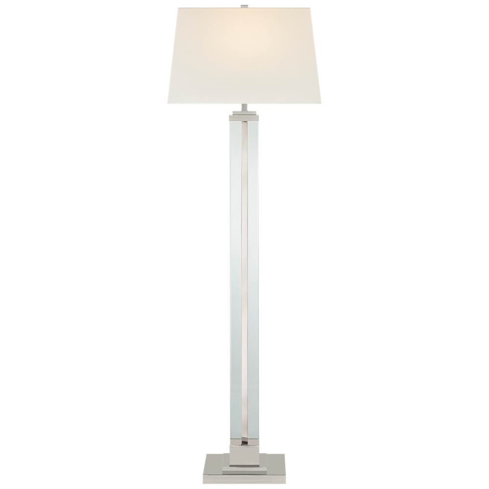 Visual Comfort Signature Collection Wright Large Floor Lamp in Polished Nickel with Linen Shade