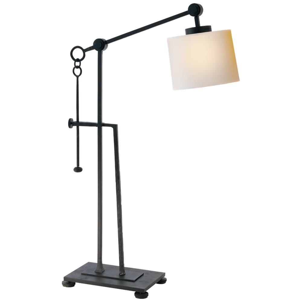 Visual Comfort Signature Collection Aspen Forged Iron Table Lamp in Black Rust with Natural Paper Shade
