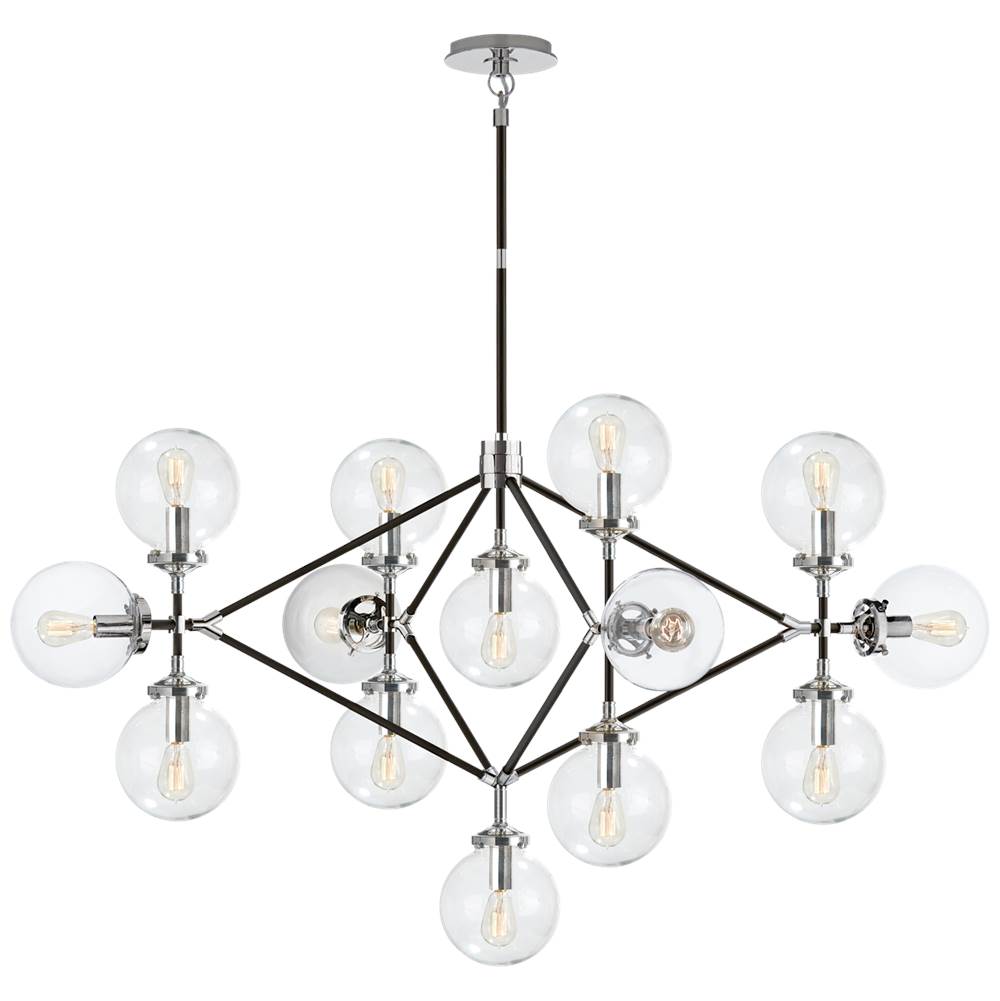 Visual Comfort Signature Collection Bistro Four Arm Chandelier in Polished Nickel and Black with Clear Glass
