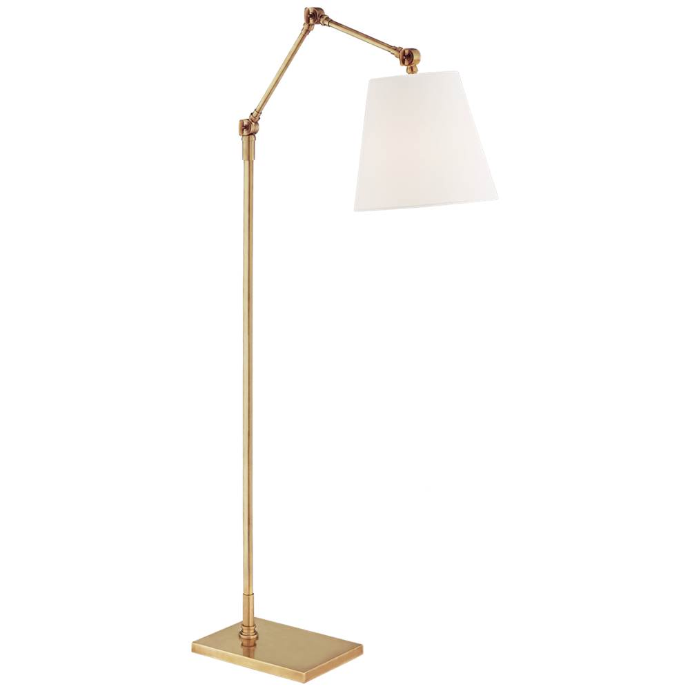 Visual Comfort Signature Collection Graves Articulating Floor Lamp in Hand-Rubbed Antique Brass with Linen Shade