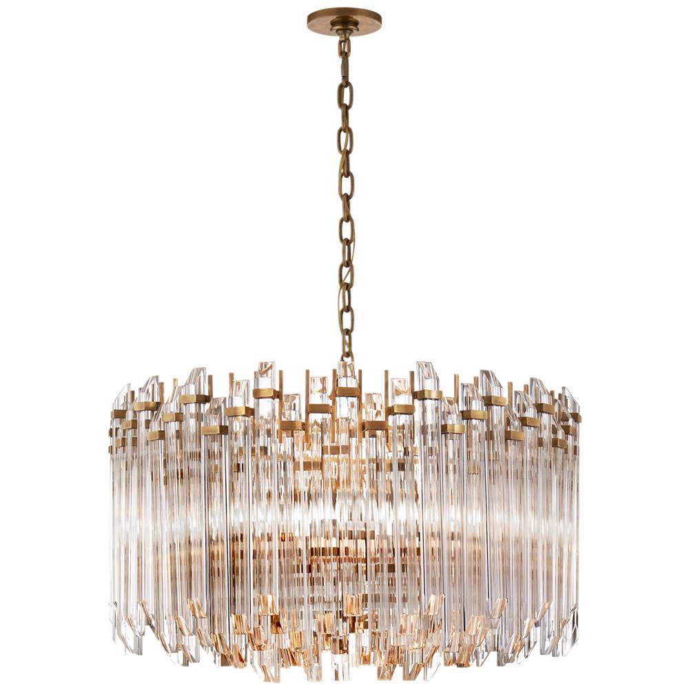 Visual Comfort Signature Collection Adele Large Wide Drum Chandelier in Hand-Rubbed Antique Brass with Clear Acrylic