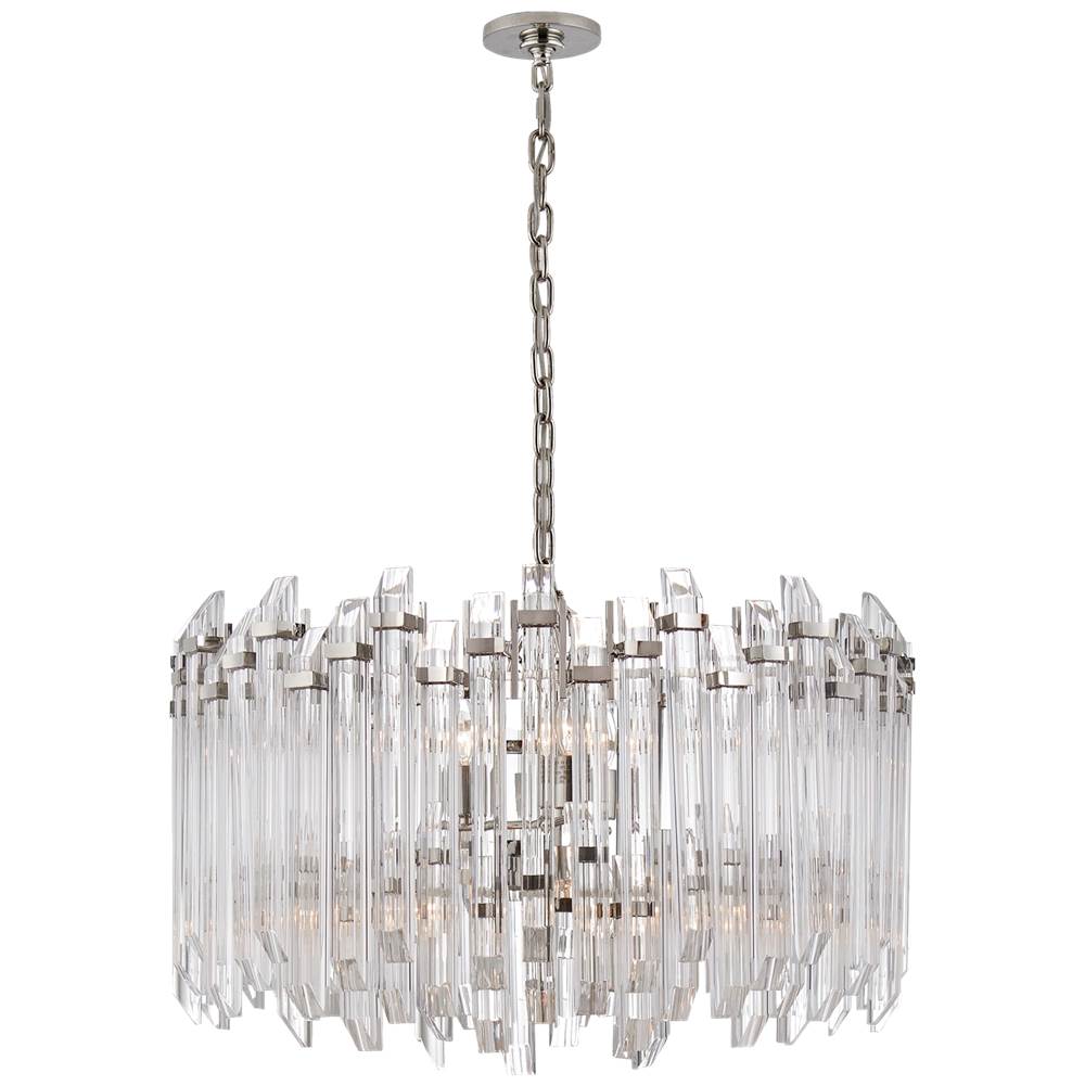 Visual Comfort Signature Collection Adele Large Wide Drum Chandelier in Polished Nickel with Clear Acrylic