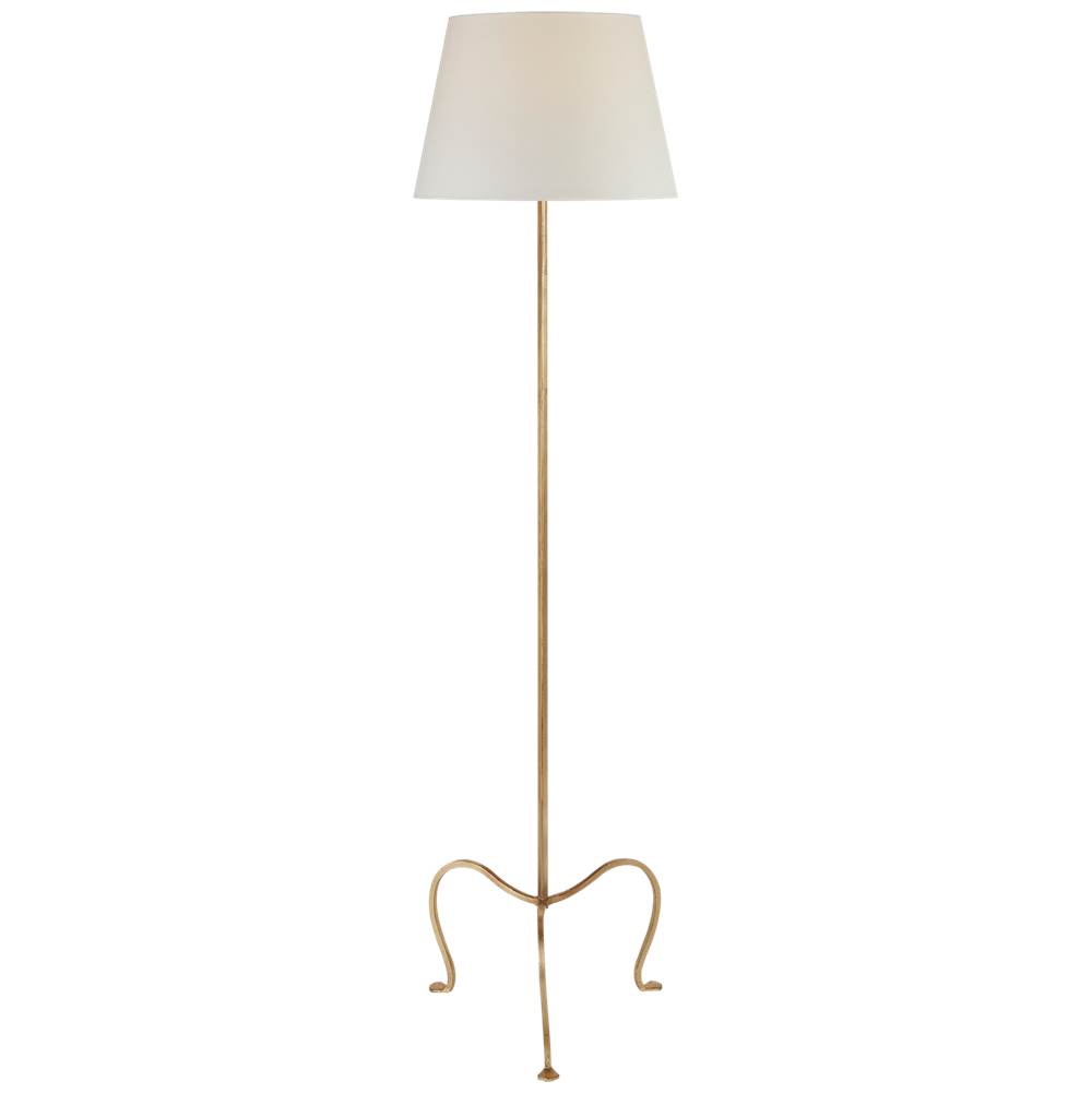 Visual Comfort Signature Collection Albert Petite Tri-Leg Floor Lamp in Gilded Iron with Natural Percale Shade