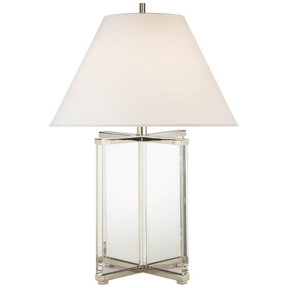 Visual Comfort Signature Collection Cameron Table Lamp in Crystal and Polished Nickel with Linen Shade