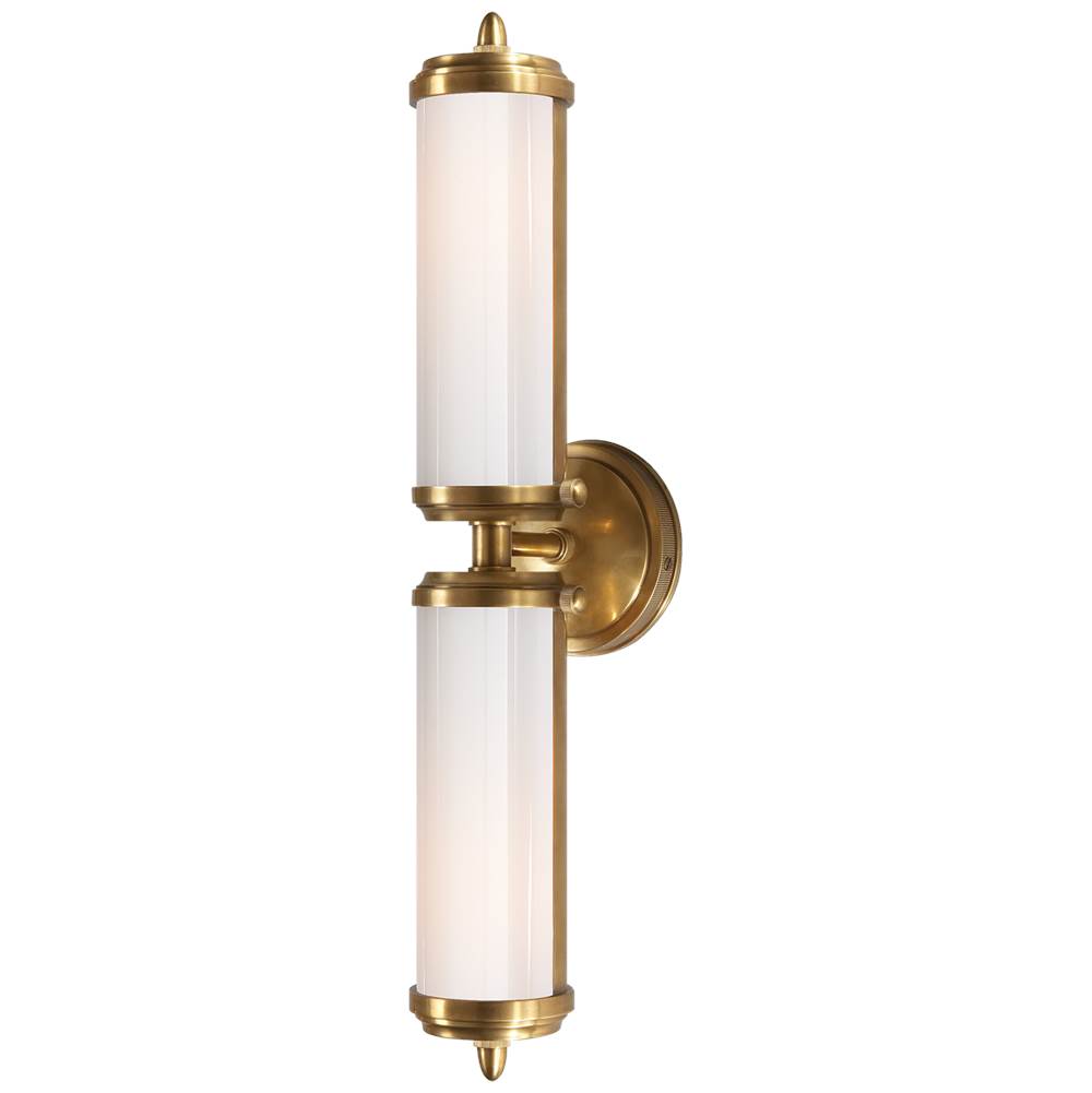 Visual Comfort Signature Collection Merchant Double Bath Light in Hand-Rubbed Antique Brass with White Glass