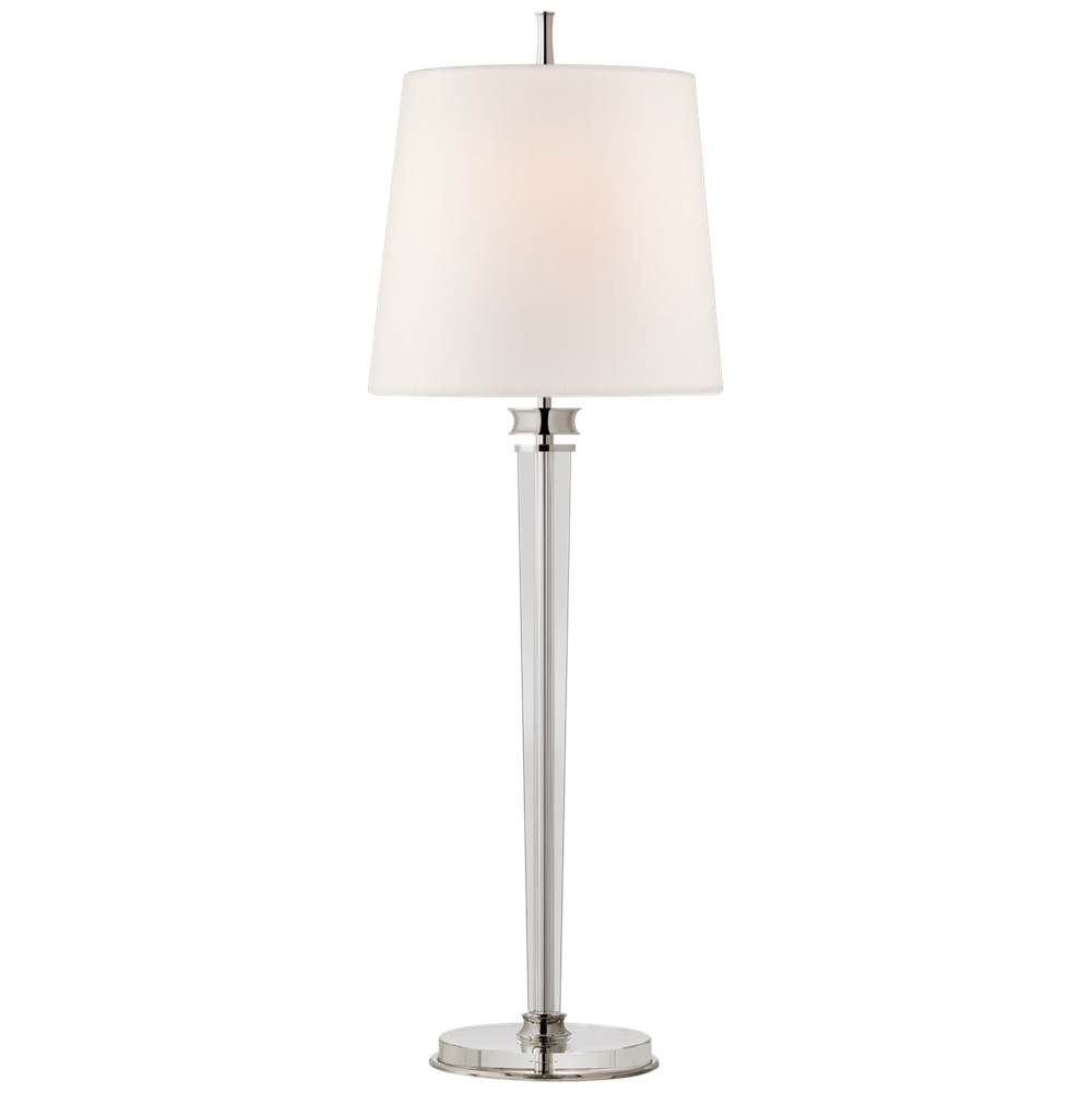 Visual Comfort Signature Collection Lyra Buffet Lamp in Polished Nickel and Crystal with Linen Shade