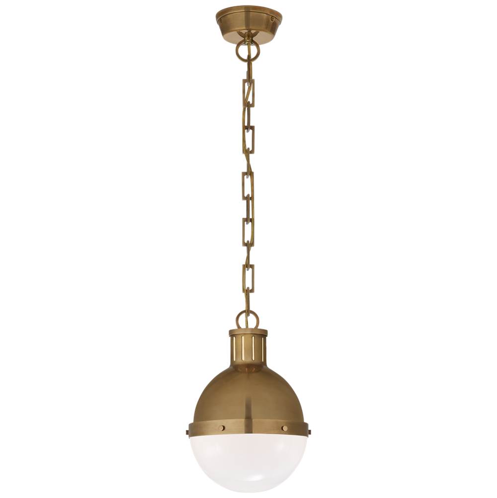 Visual Comfort Signature Collection Hicks Small Pendant in Hand-Rubbed Antique Brass with White Glass
