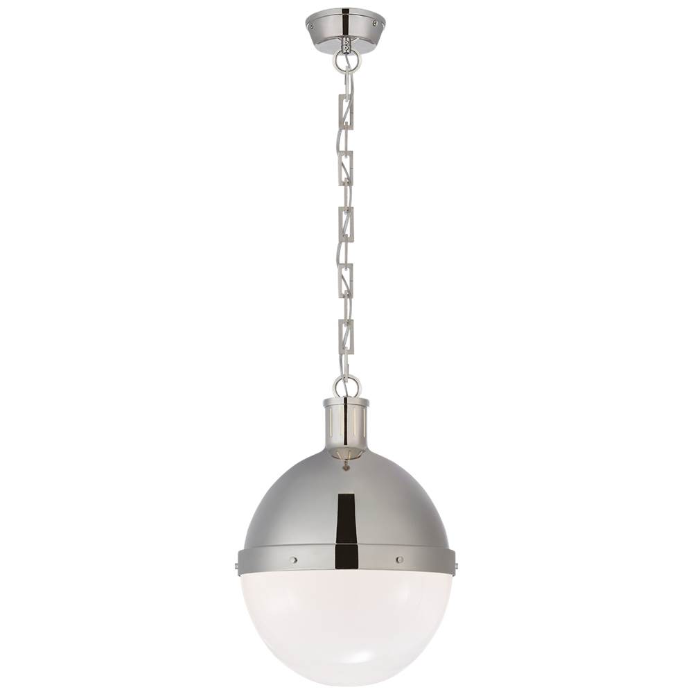 Visual Comfort Signature Collection Hicks Large Pendant in Polished Nickel with White Glass