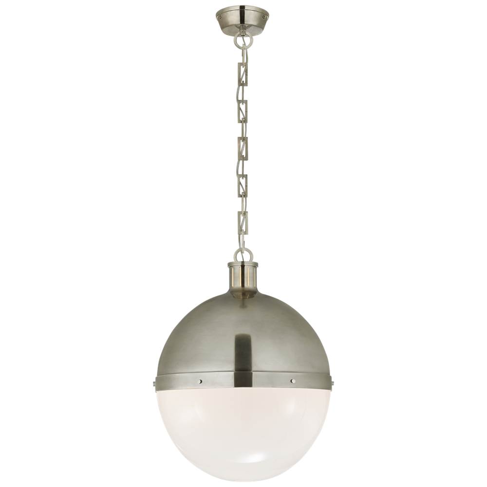 Visual Comfort Signature Collection Hicks Extra Large Pendant in Antique Nickel with White Glass