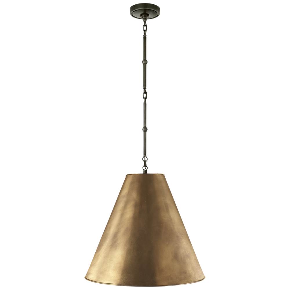 Visual Comfort Signature Collection Goodman Medium Hanging Light in Bronze with Hand-Rubbed Antique Brass Shade