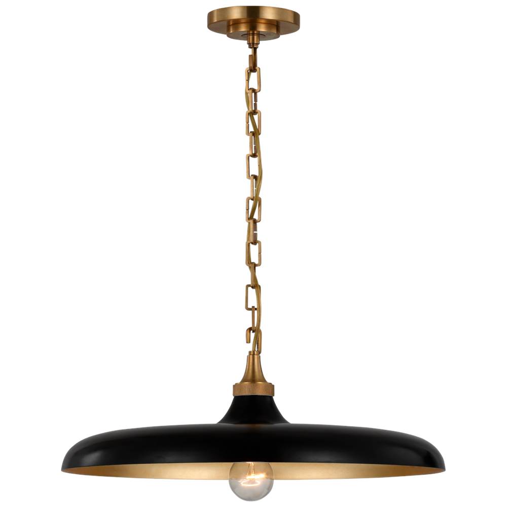 Visual Comfort Signature Collection Piatto Medium Pendant in Hand-Rubbed Antique Brass with Aged Iron Shade