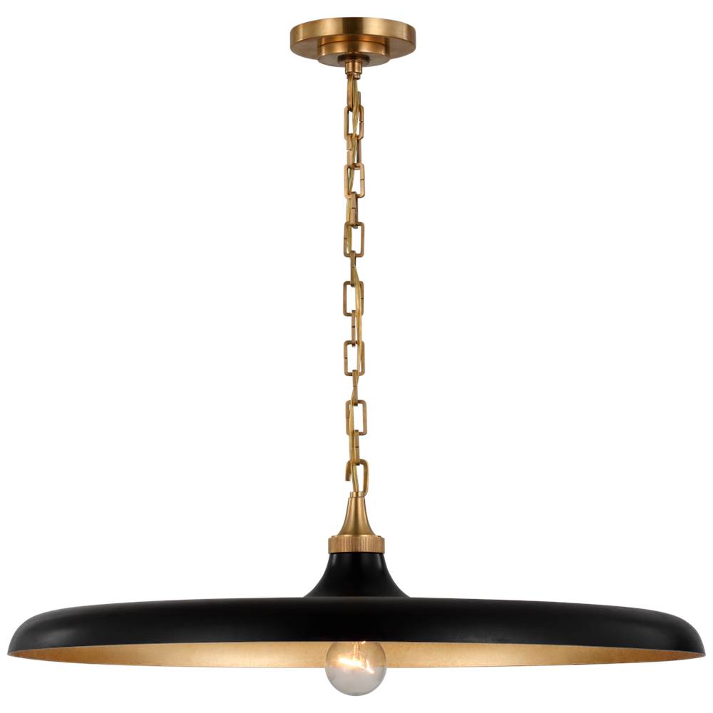 Visual Comfort Signature Collection Piatto Large Pendant in Hand-Rubbed Antique Brass with Aged Iron Shade