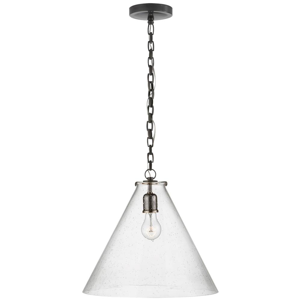 Visual Comfort Signature Collection Katie Conical Pendant in Bronze with Seeded Glass