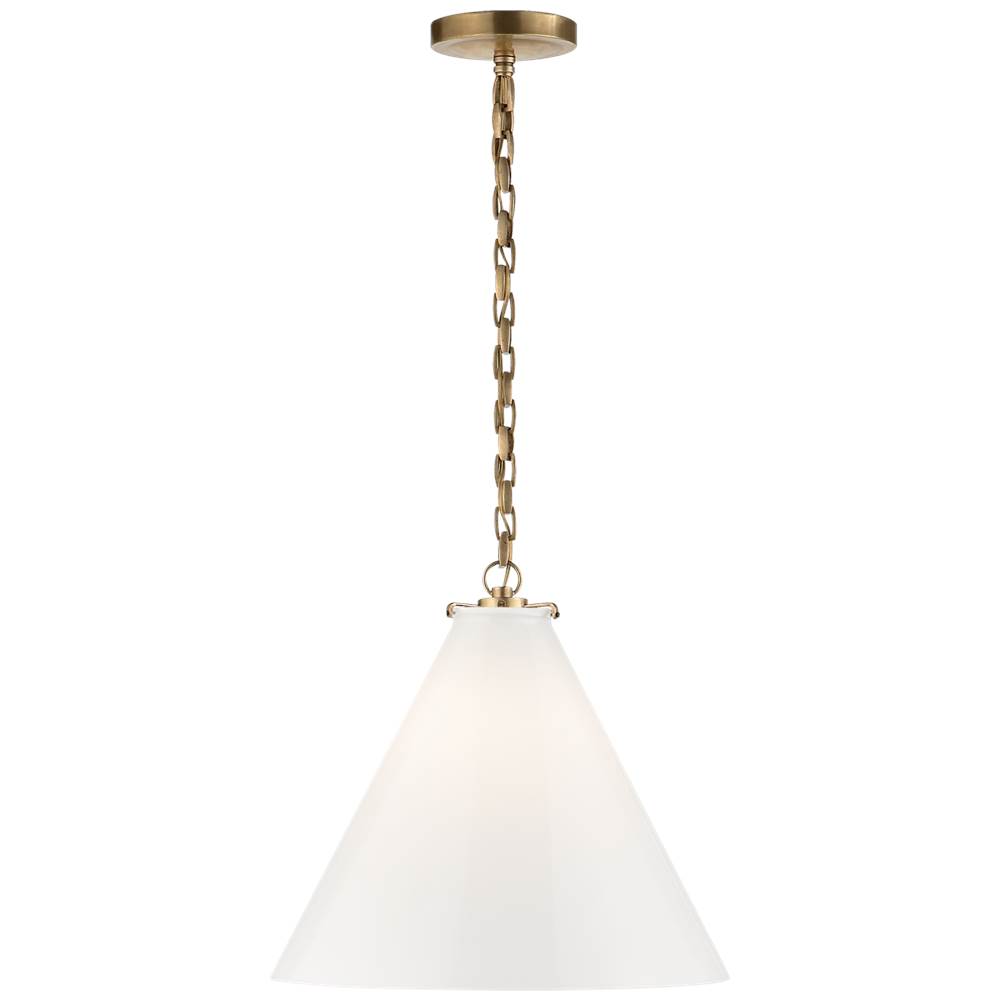 Visual Comfort Signature Collection Katie Conical Pendant in Hand-Rubbed Antique Brass with White Glass