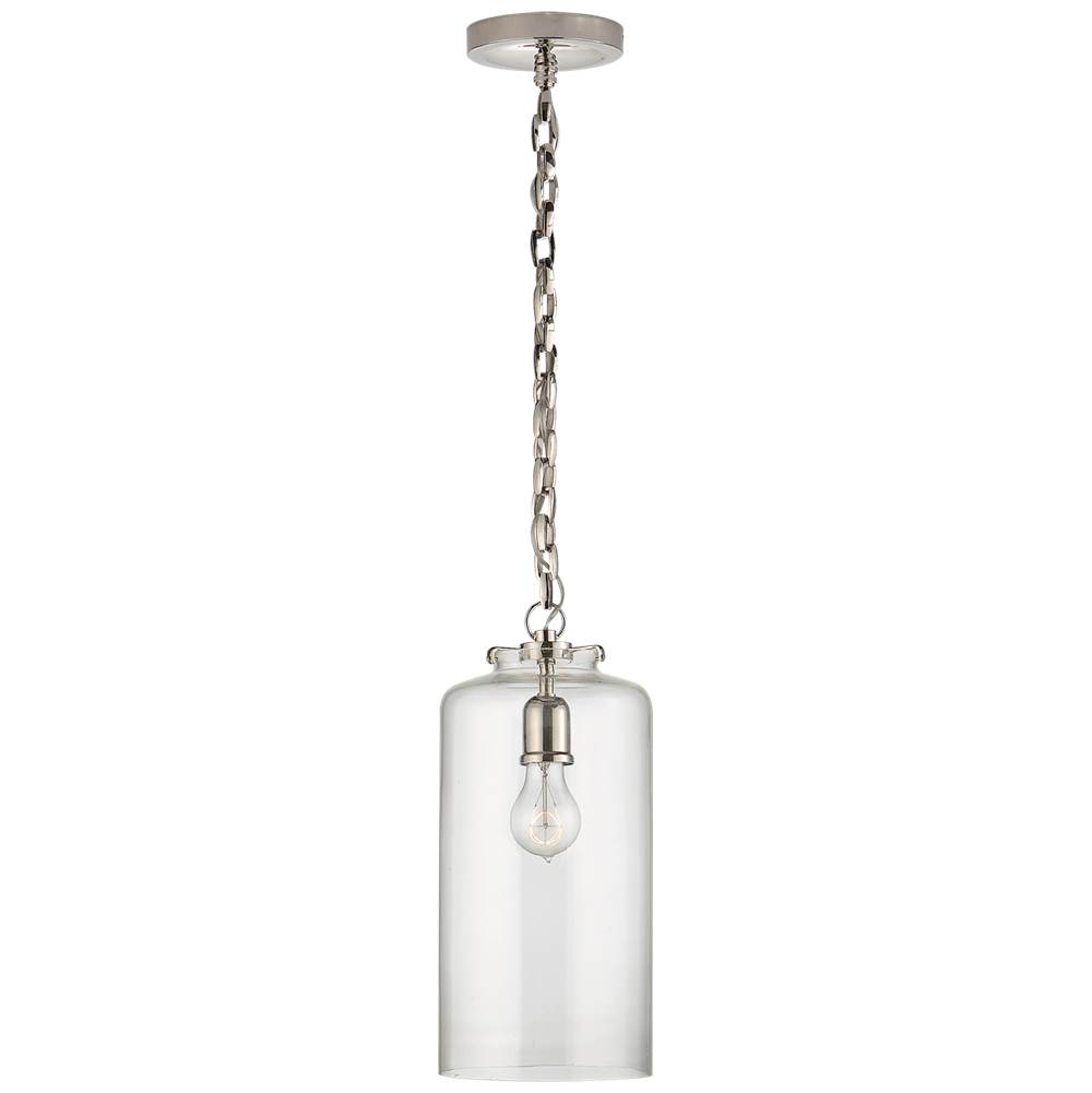 Visual Comfort Signature Collection Katie Cylinder Pendant in Polished Nickel with Clear Glass