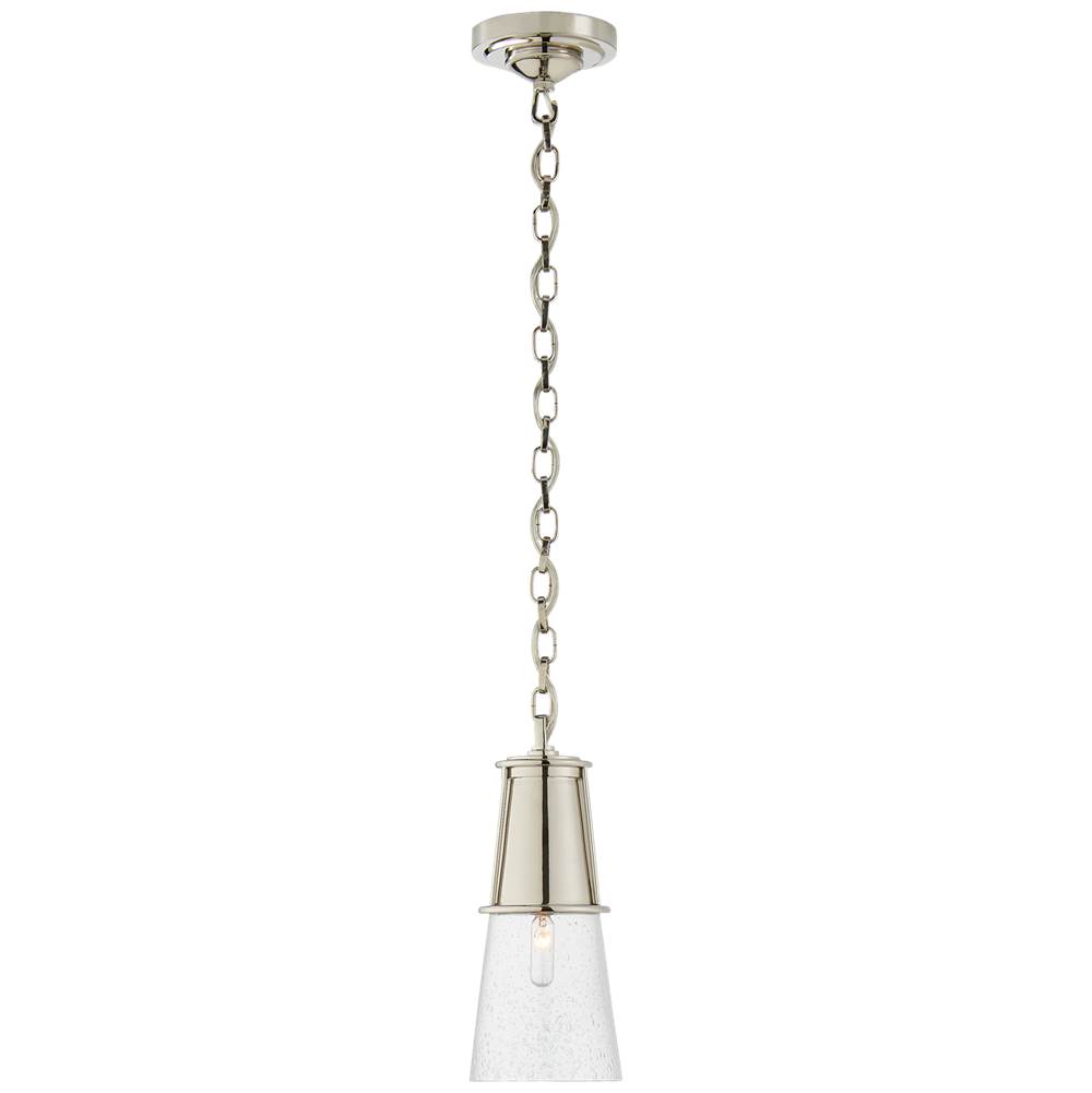 Visual Comfort Signature Collection Robinson Small Pendant in Polished Nickel with Seeded Glass