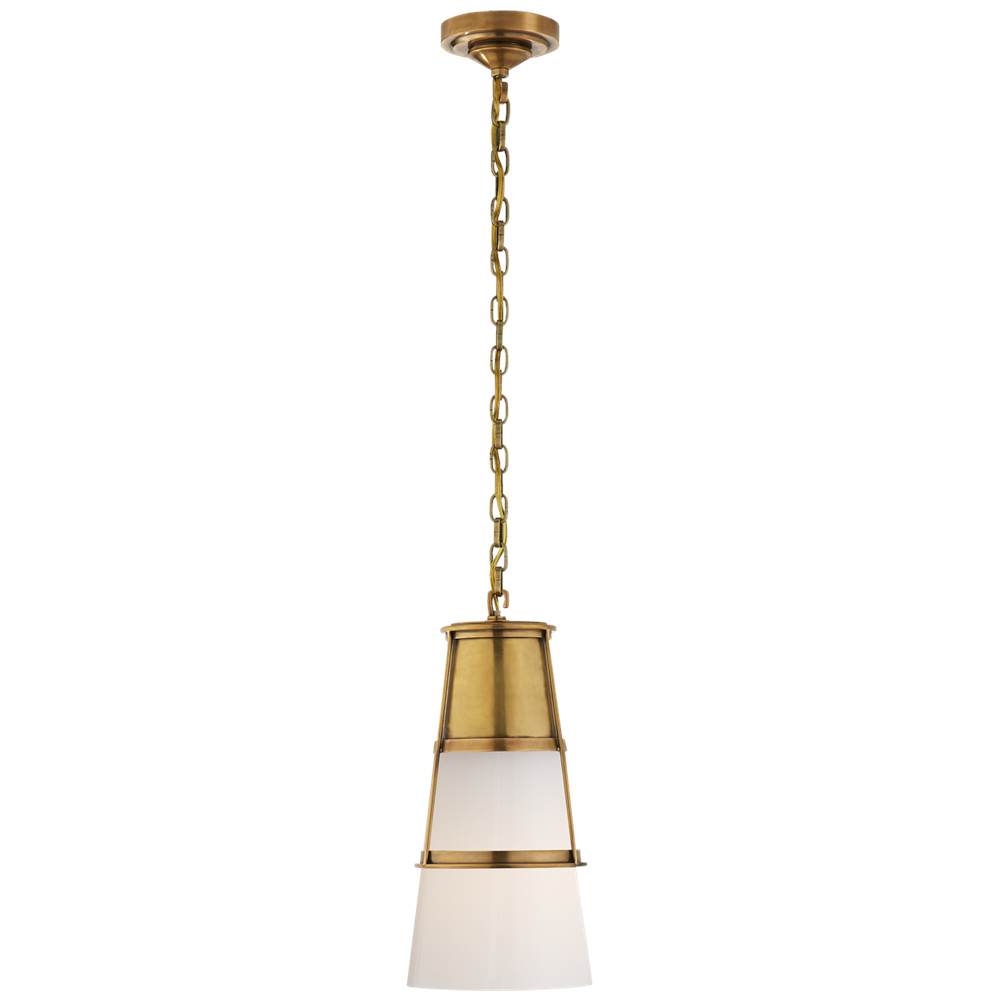 Visual Comfort Signature Collection Robinson Medium Pendant in Hand-Rubbed Antique Brass with White Glass